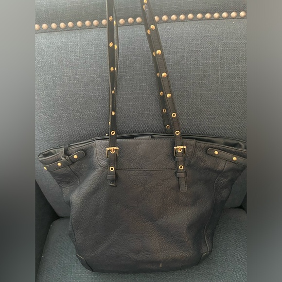 Steven by Steve Madden Leather Navy Blue Tote Purse Bag Gold Studded for Office - Picture 3 of 16